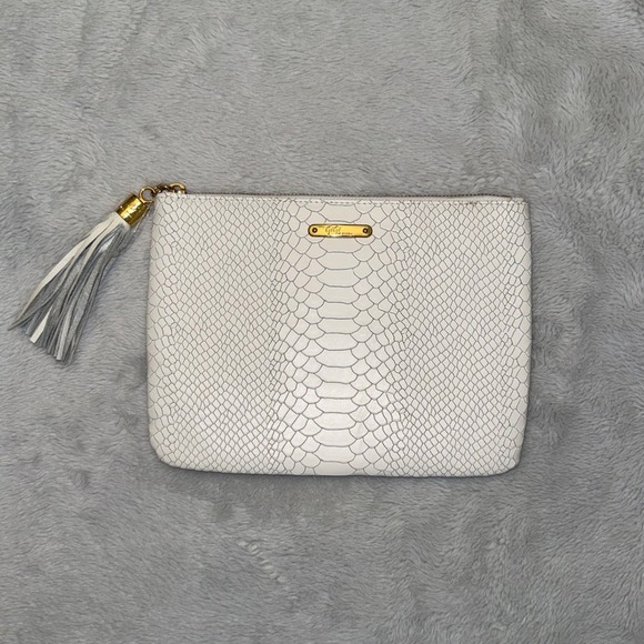 GiGi New York Handbags - GiGi New York White Python Embossed Leather Tassel Clutch Bag Gold Hardware